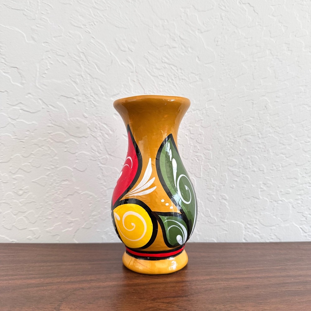 Vintage Handpainted Ceramic Talavera Vase Mexican Folk‎ Art Pottery Sunflower